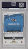 Lamar Jackson from the 2018 Panini Donruss set featuring a Press Proof Silver Die-Cut parallel graded by PSA and given an overall grade of 10.