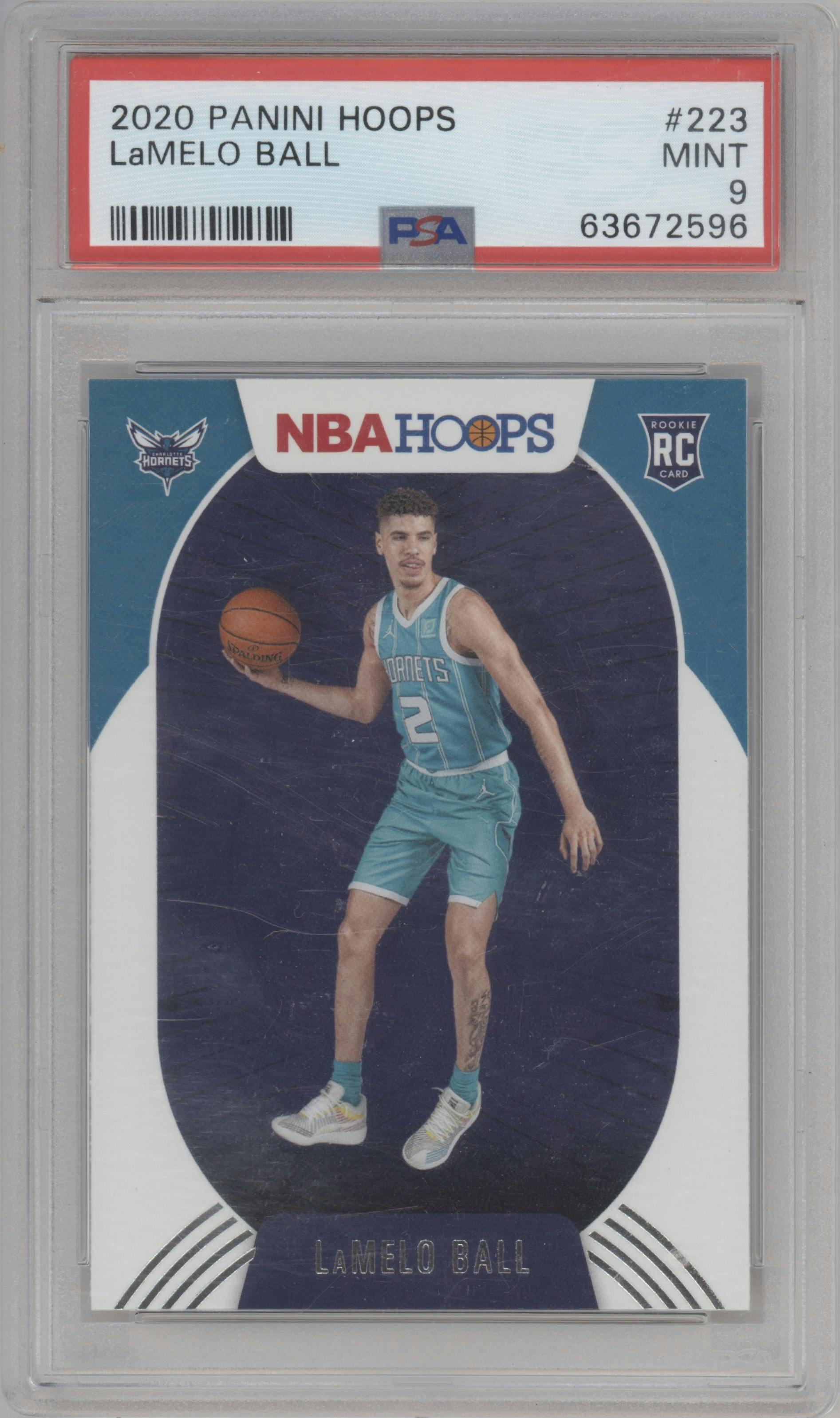 LaMelo Ball from the 2020-21 Panini NBA Hoops set graded by PSA and given an overall grade of 9.