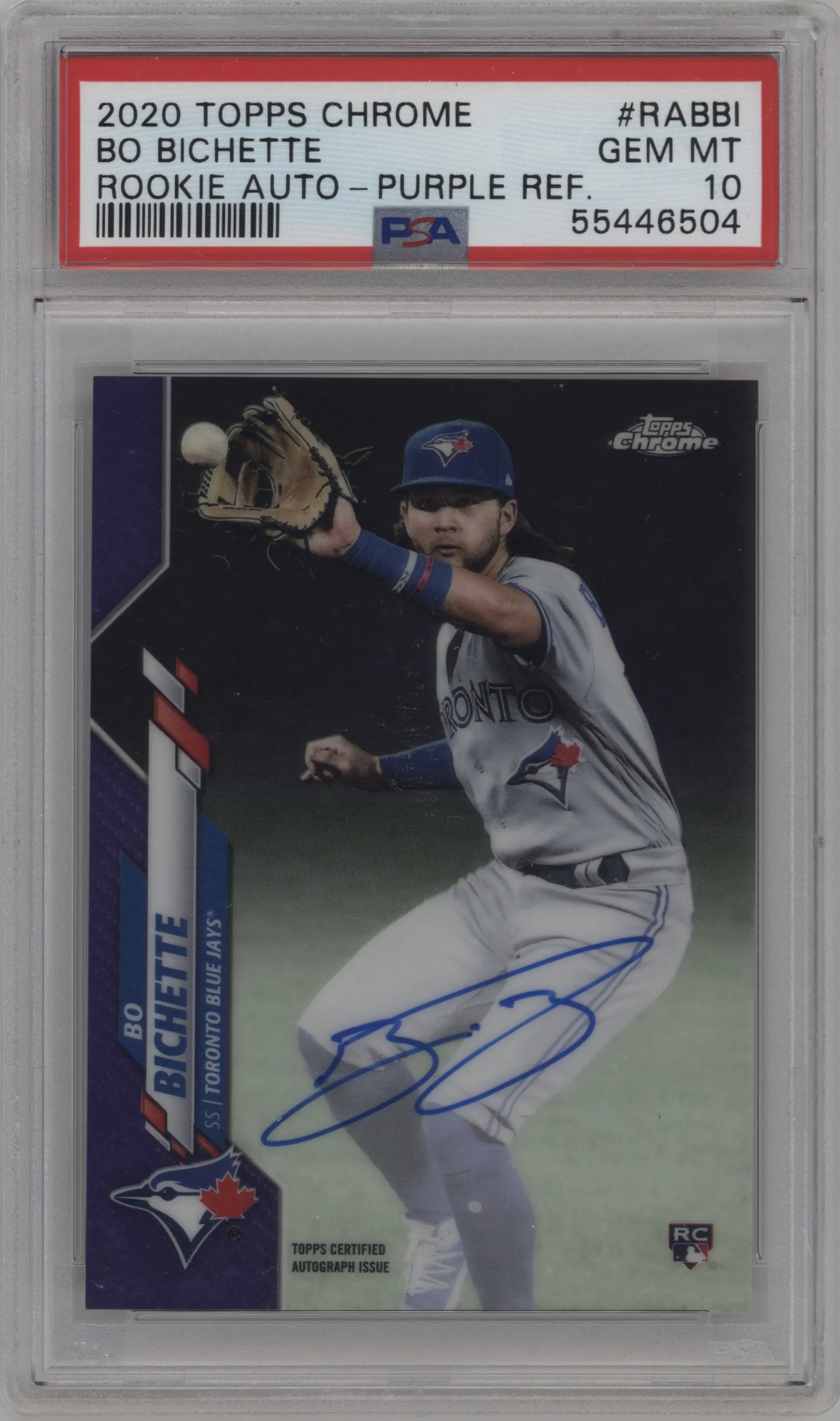 2020 Topps Chrome Rke.Auto Bo Bichette Purple Refractor #RA-BBI PSA 10