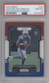 Anthony Richardson from the 2023 Panini Prizm set featuring a Red/White/Blue parallel graded by PSA and given an overall grade of 10.