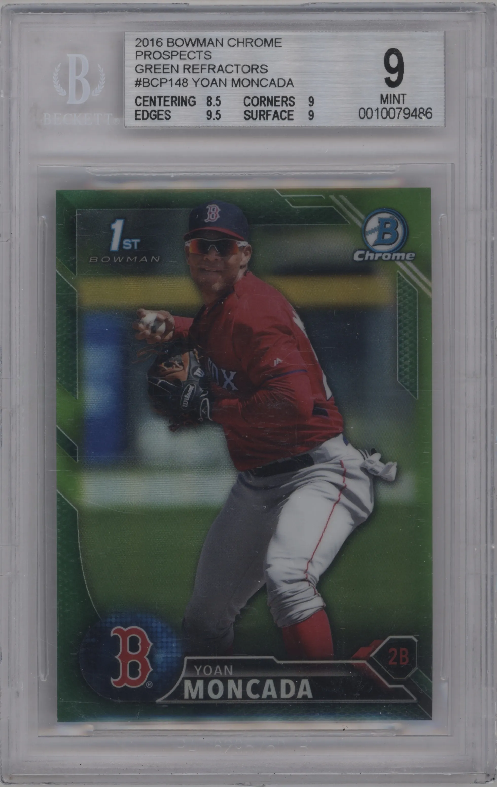 2016 Bowman Chr.Pros. Yoan Moncada Green Refractor #BCP148 BGS 9
