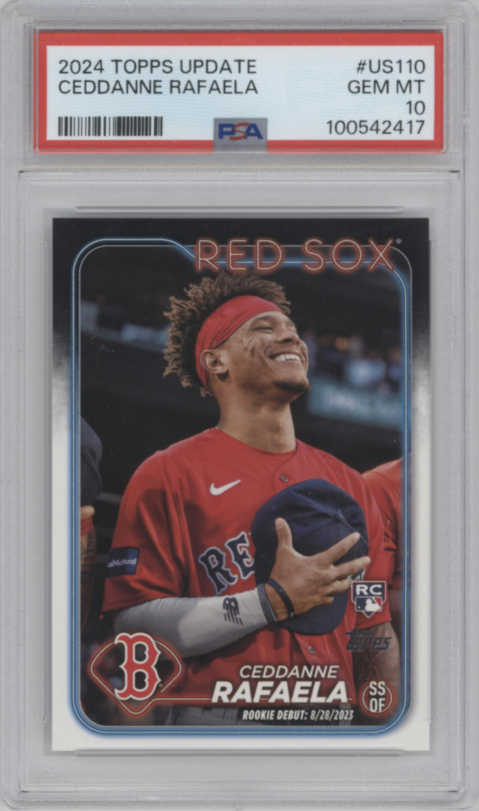 Ceddanne Rafaela from the 2024 Topps Update set graded by PSA and given an overall grade of 10.