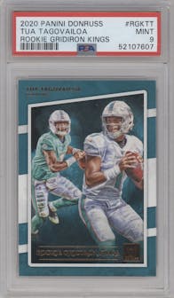 Tua Tagovailoa from the 2020 Panini Donruss set graded by PSA and given an overall grade of 9.