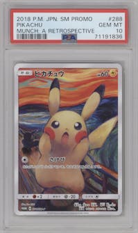 Pikachu from the 2018 Pokemon S&M JPN  set featuring a Munch: A Retrospective  parallel graded by PSA and given an overall grade of 10.