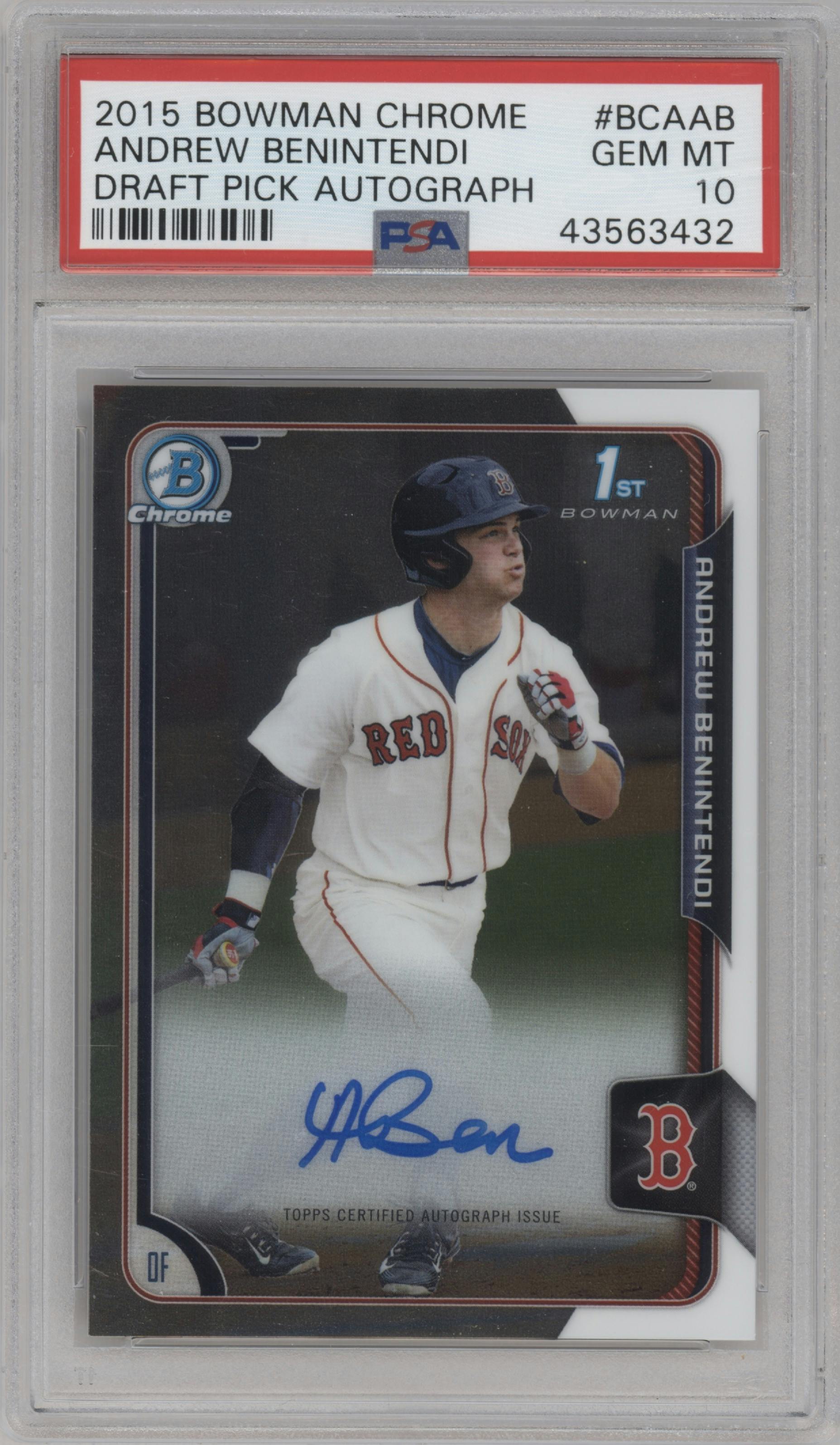 Andrew Benintendi from the 2015 Bowman Draft set graded by PSA and given an overall grade of 10.