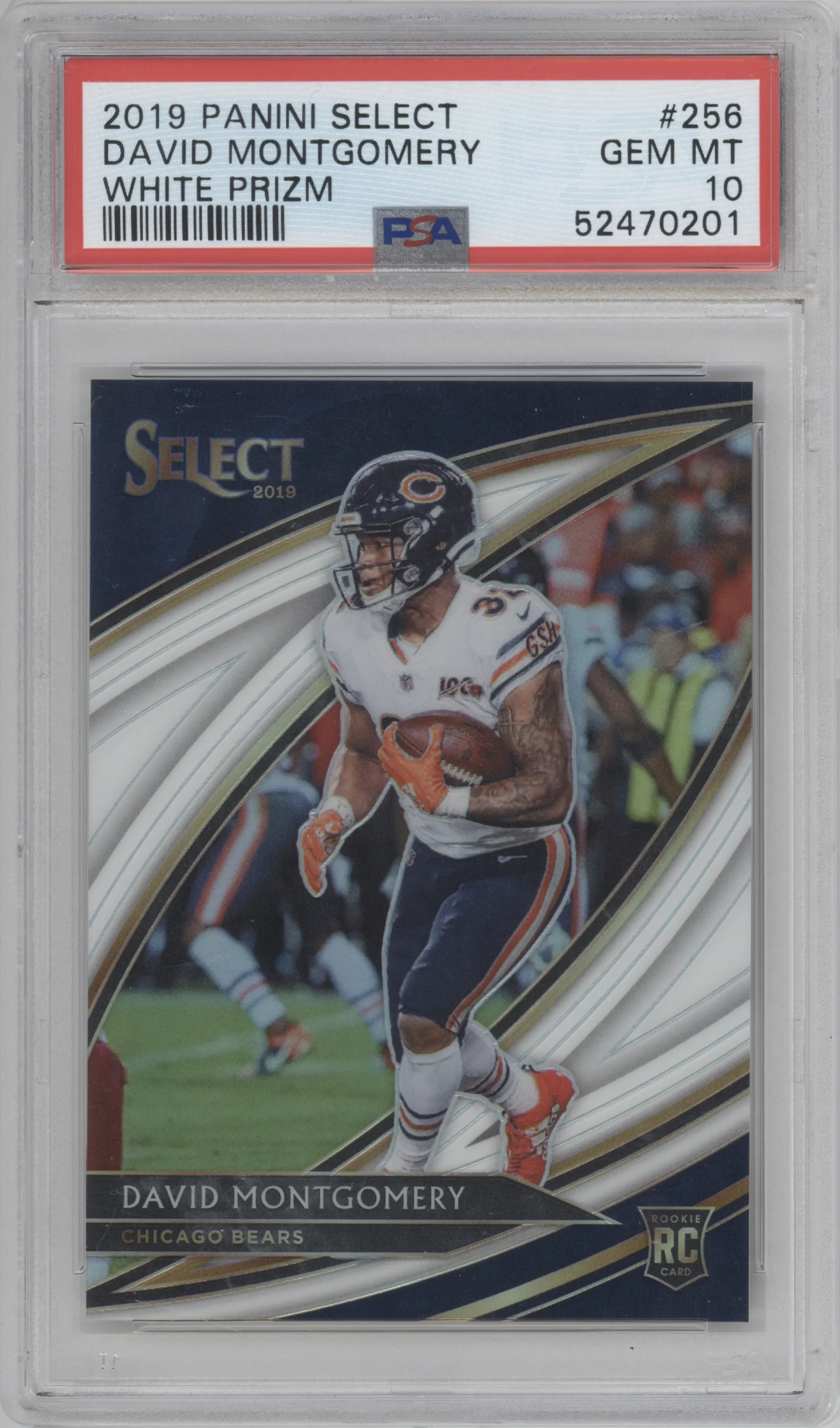 2019 Panini Select Field Lvl. David Montgomery White Prizm #256 PSA 10