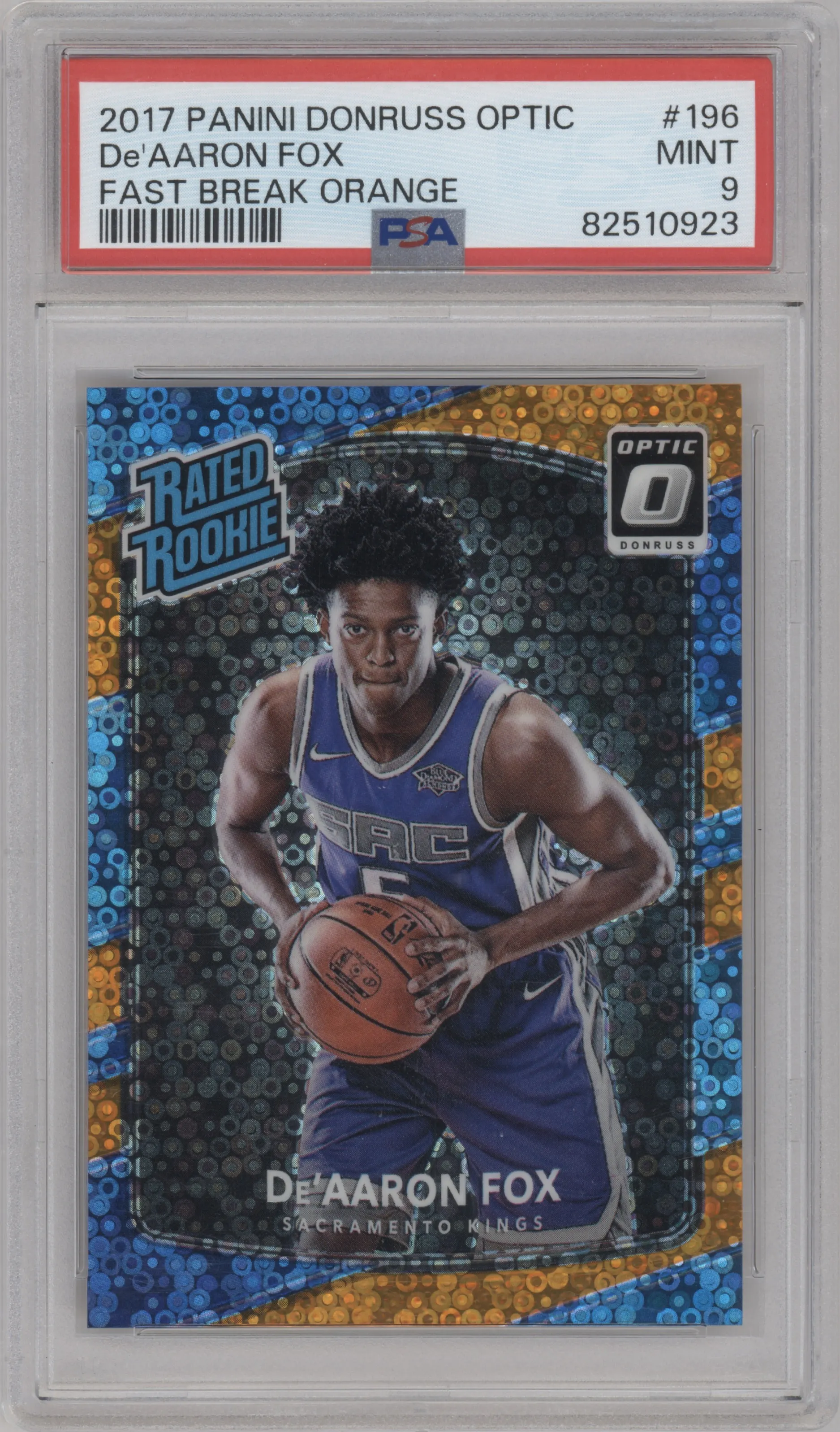2017 Panini Donruss Optic Rated Rookie De'Aaron Fox Fast Break Orange PSA 9