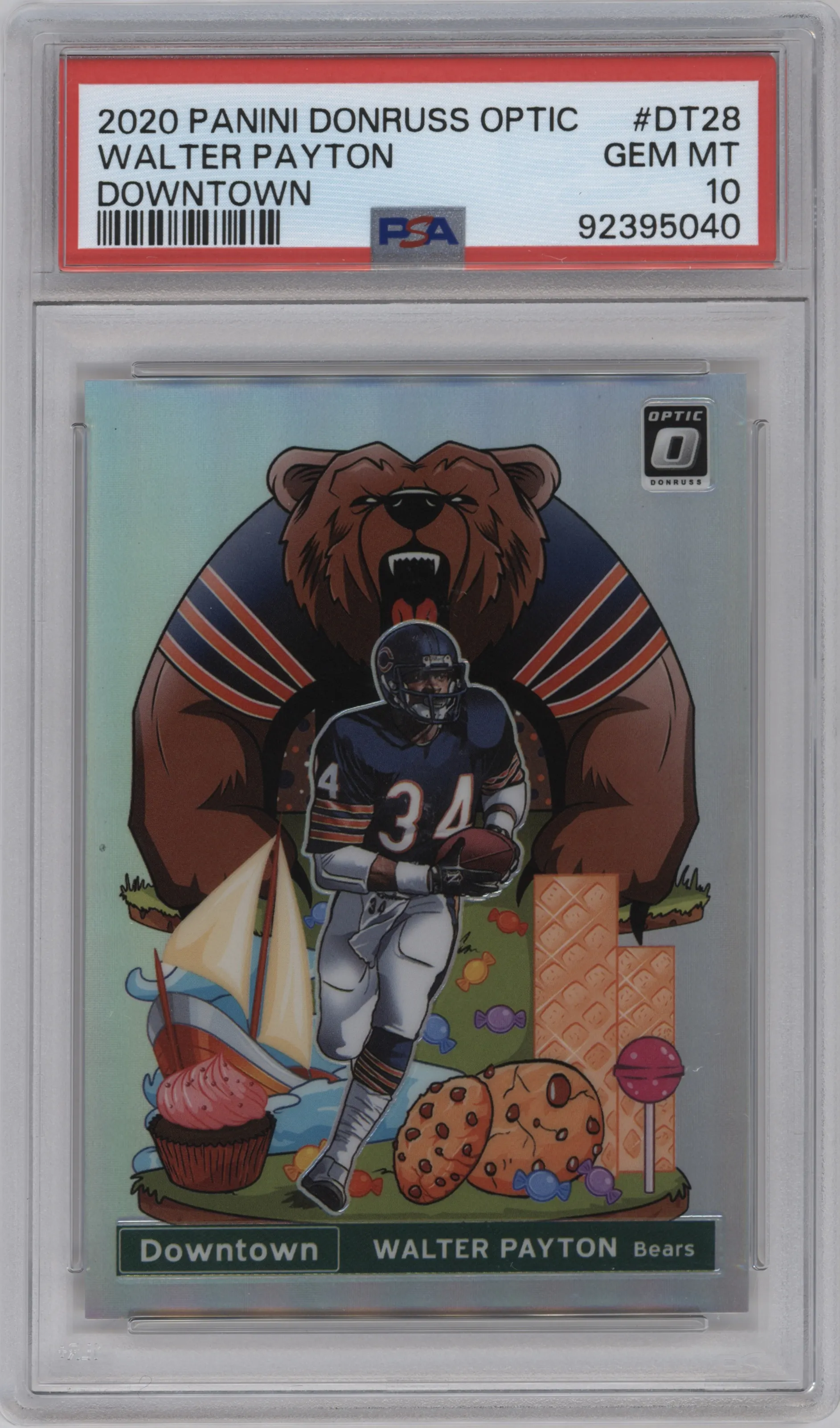 Walter Payton from the 2020 Panini Donruss Optic set graded by PSA and given an overall grade of 10.