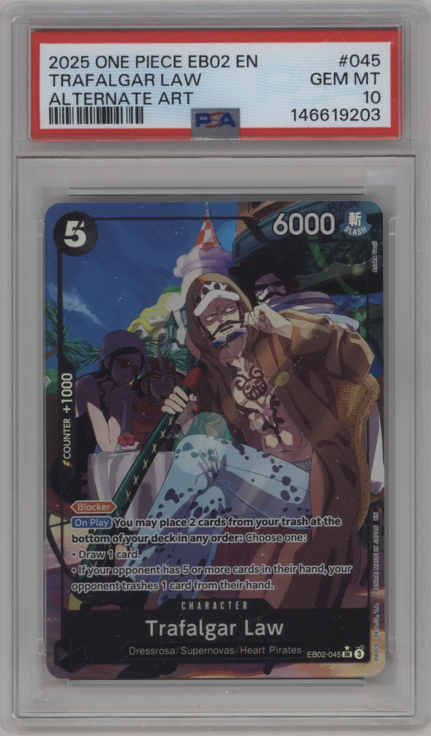 2025 One Piece Anime 25th Collection Trafalgar Law Alternate Art SR #EB02-045 SR PSA 10