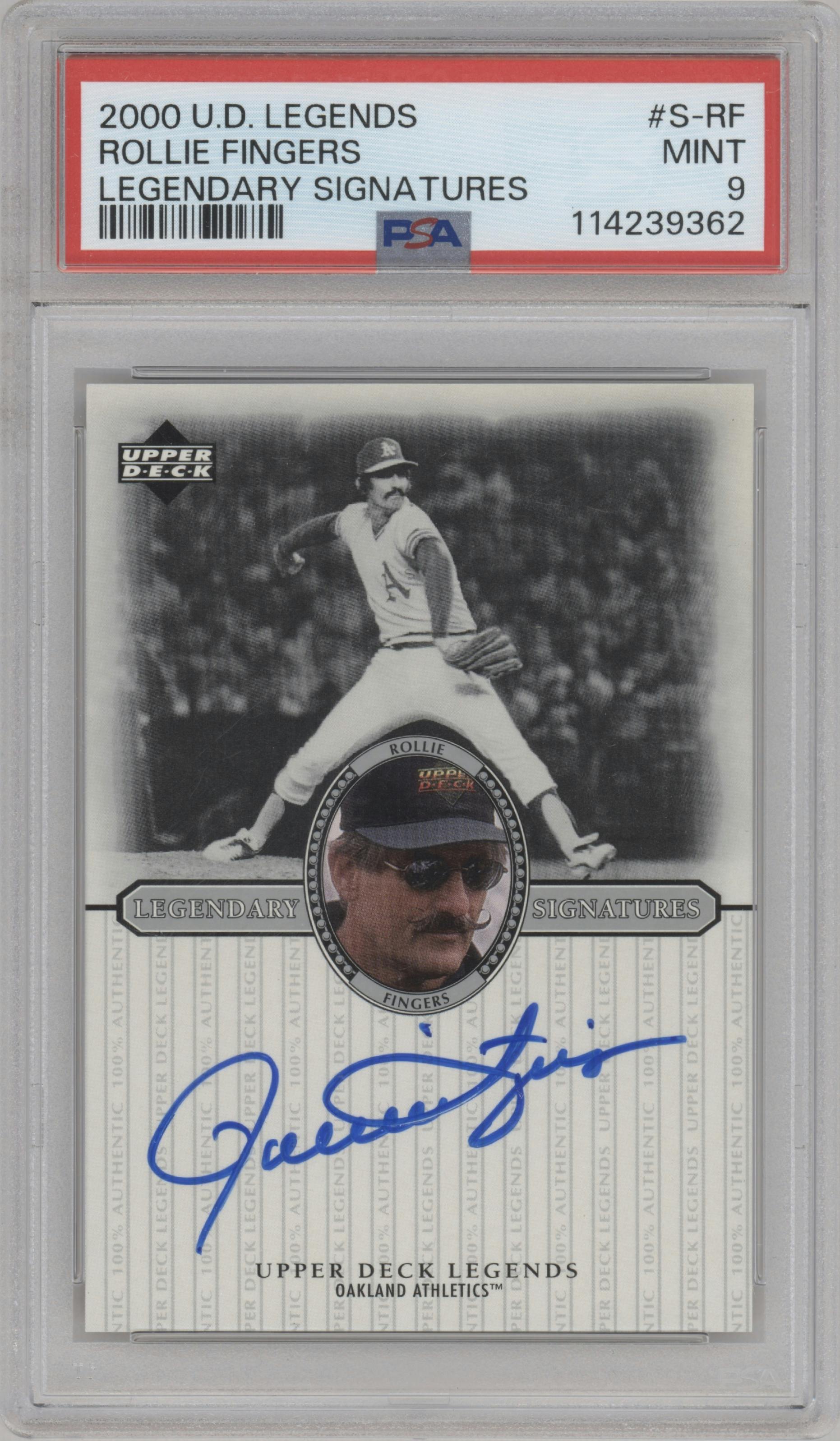 Rollie Fingers from the 2000 Upper Deck Legends set graded by PSA and given an overall grade of 9.