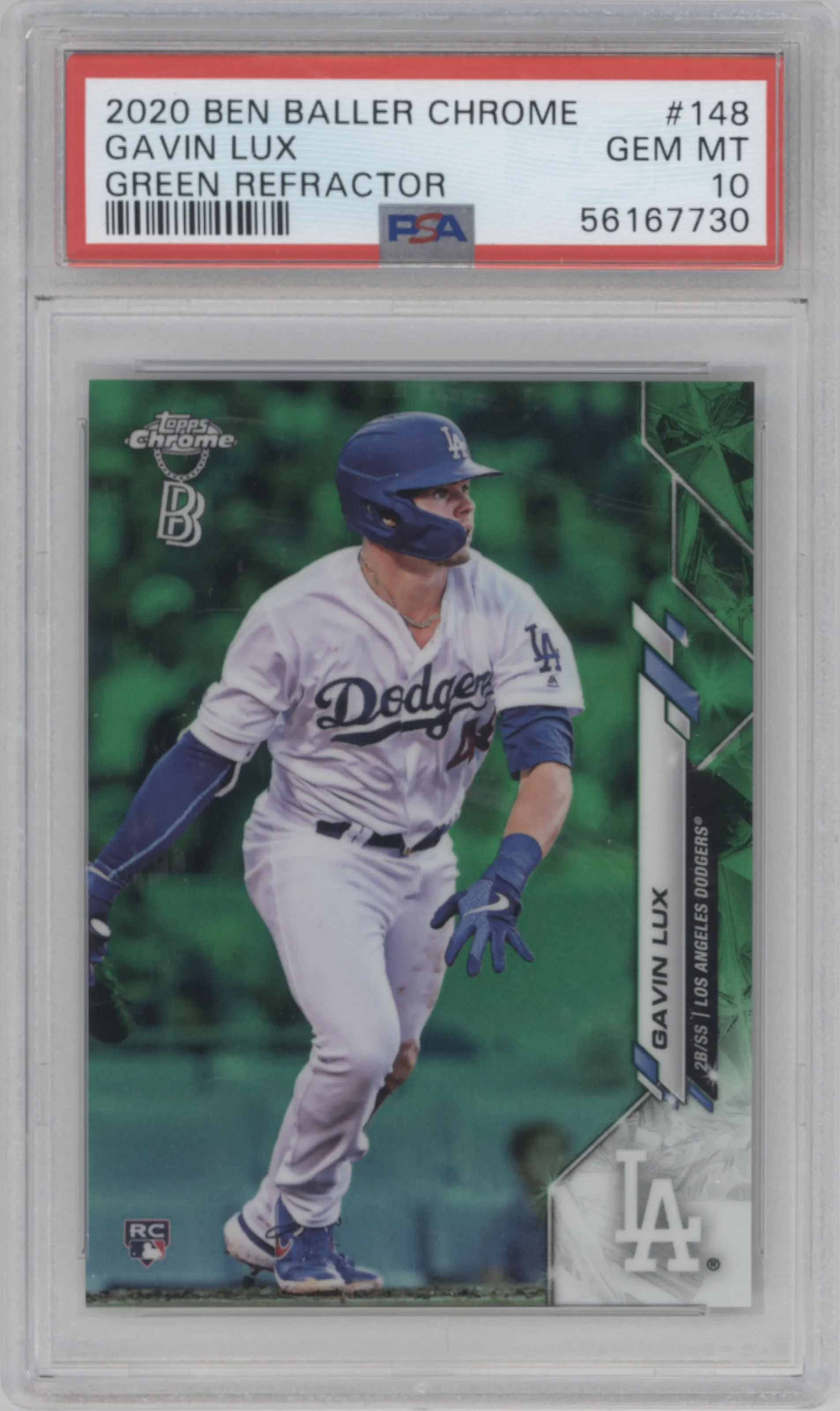 2020 Topps Chrome Ben Baller Edition Gavin Lux Green Refractor PSA 10