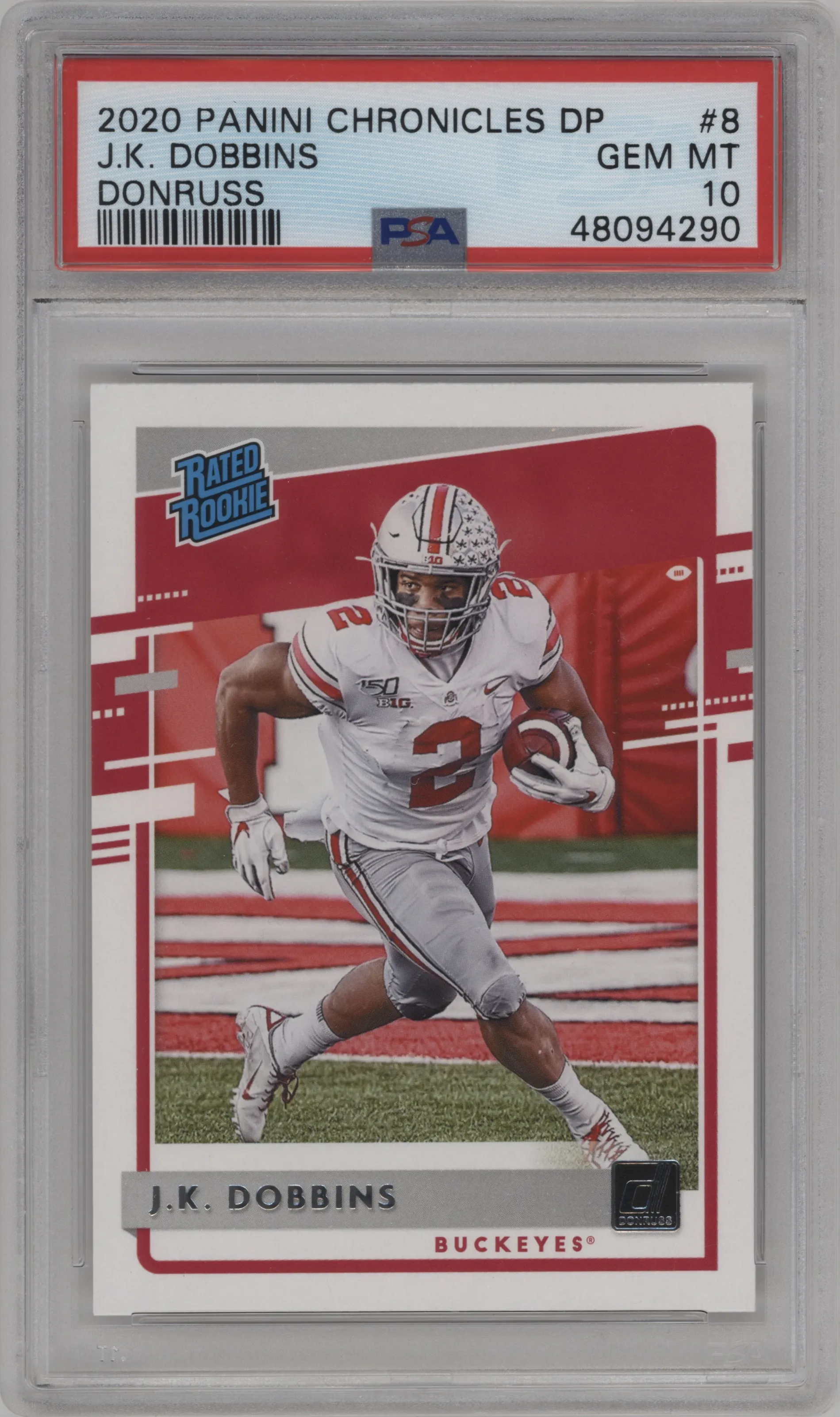 2020 Panini Chronicles Draft Picks Donruss Rtd.Rke. J.K. Dobbins #8 PSA 10