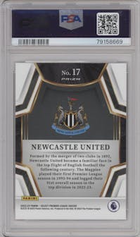 Newcastle United from the 2022-23 Panini Select Premier League set graded by PSA and given an overall grade of 8.