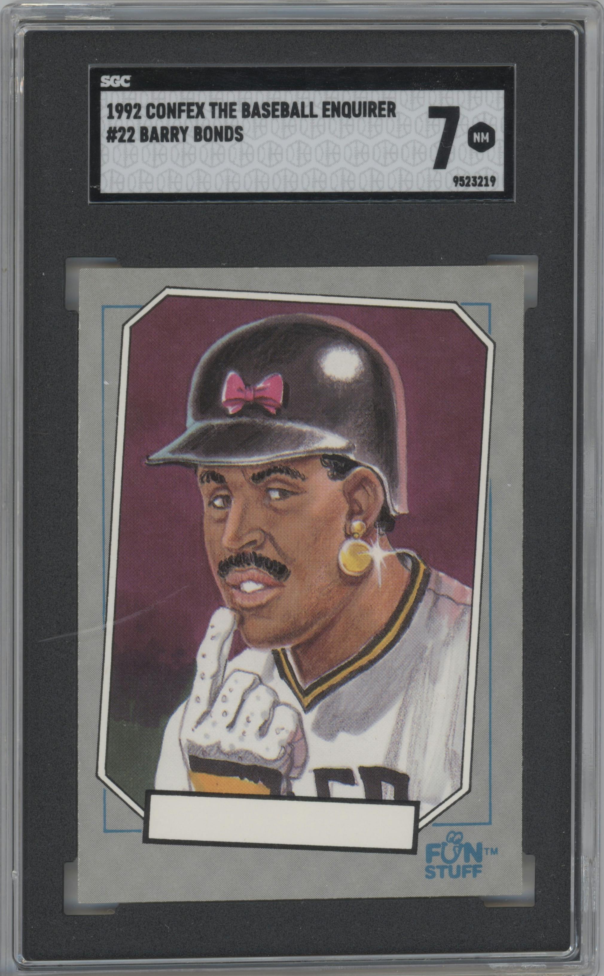 Barry Bonds from the 1992 Confex The Baseball Enquirer set graded by SGC and given an overall grade of 7.