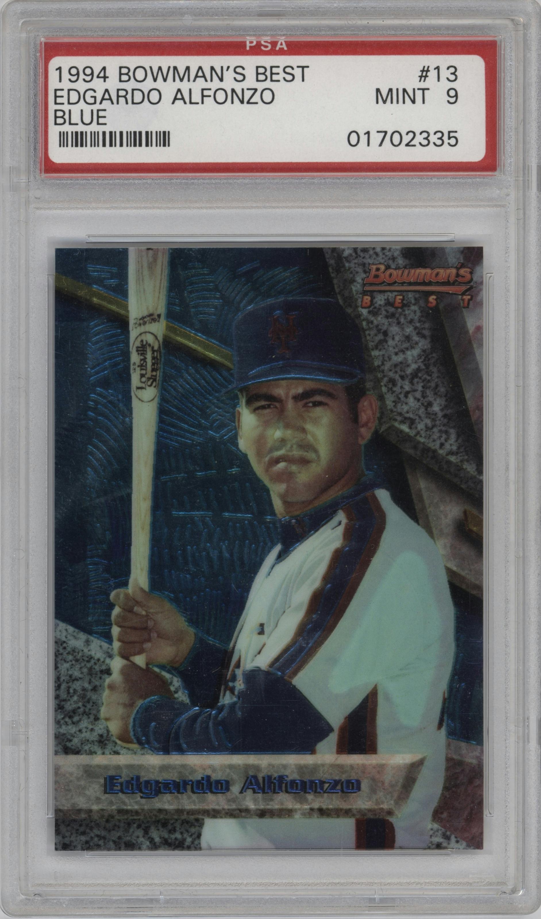 Edgardo Alfonzo  from the 1994 Bowman's Best set featuring a Blue Refractor parallel graded by PSA and given an overall grade of 9.