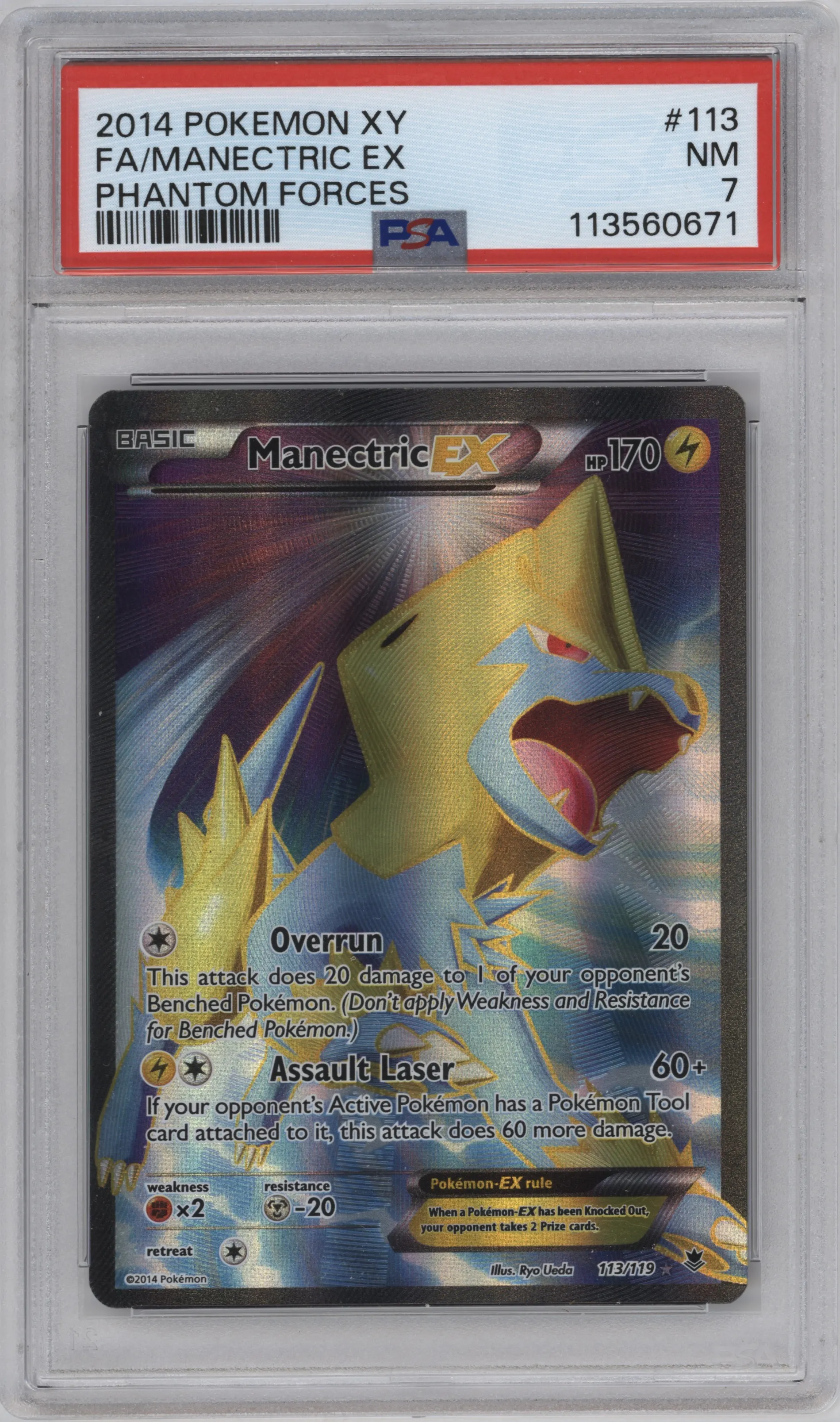 2014 Pokemon XY Phantom Forces Manectric EX #113 PSA 7