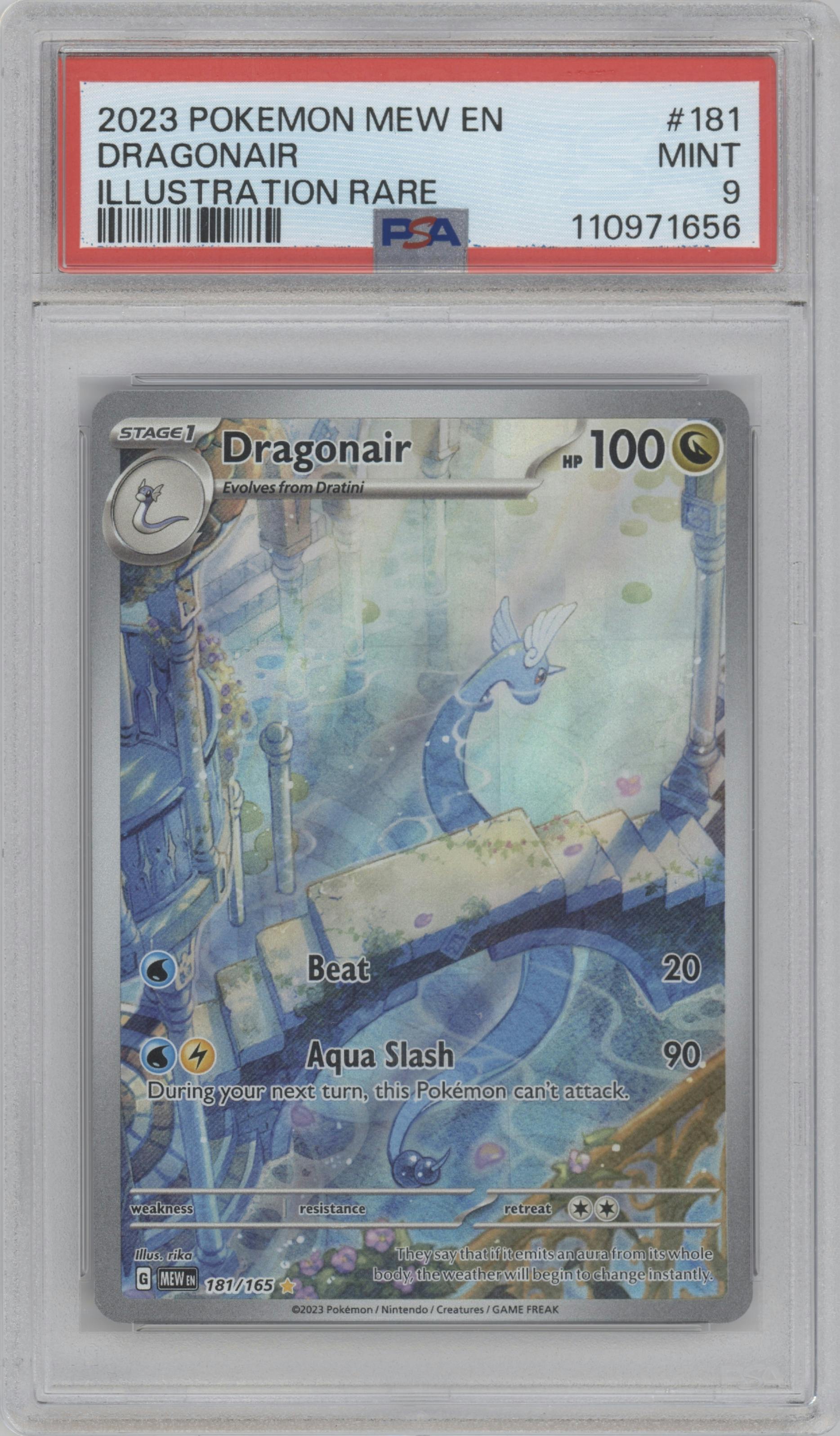 Dragonair from the 2023 Pokemon SV set graded by PSA and given an overall grade of 9.