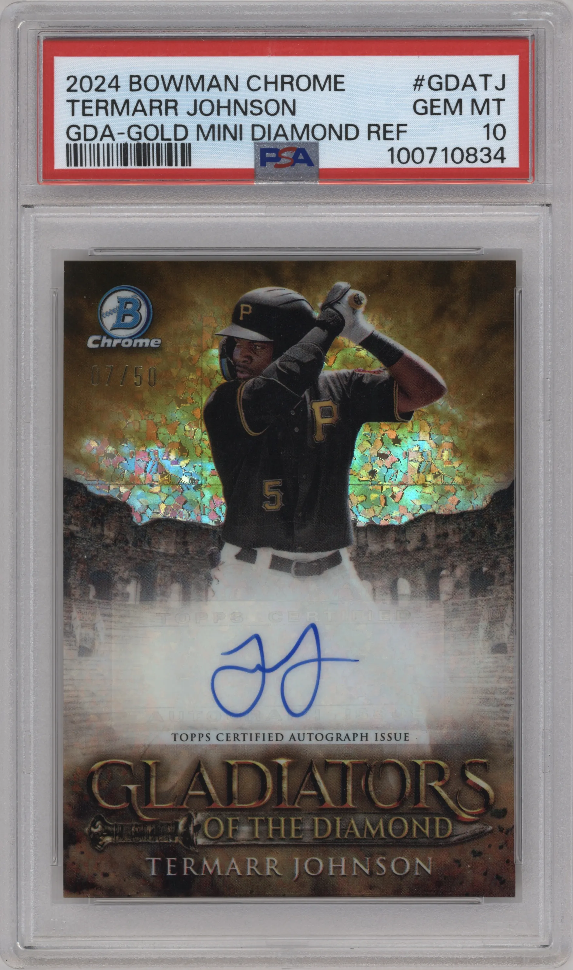 2024 Bowman Chrome GOTD Auto Termarr Johnson Gold Mini Diamond Refractor PSA 10