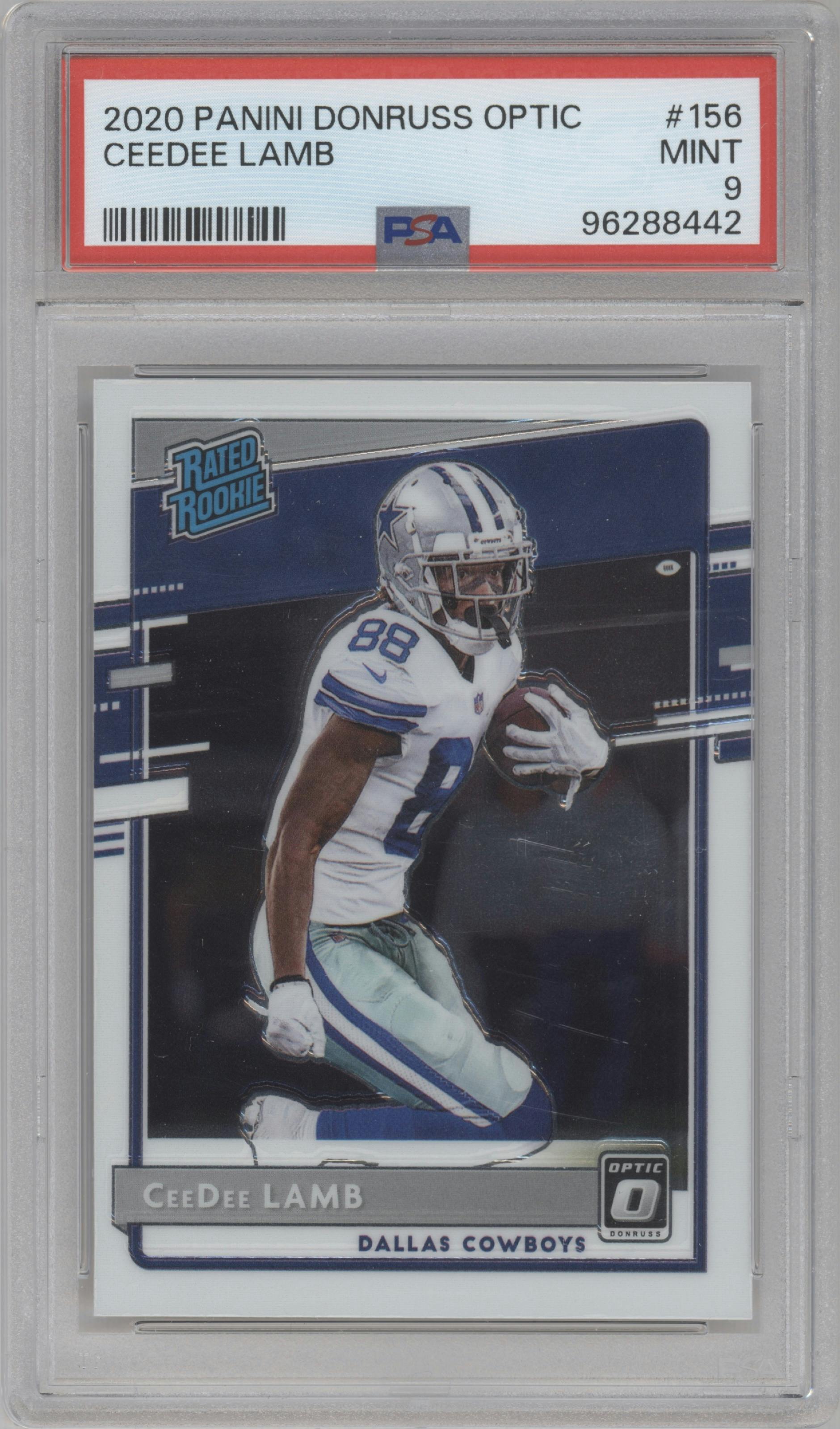 CeeDee Lamb from the 2020 Panini Donruss Optic set graded by PSA and given an overall grade of 9.