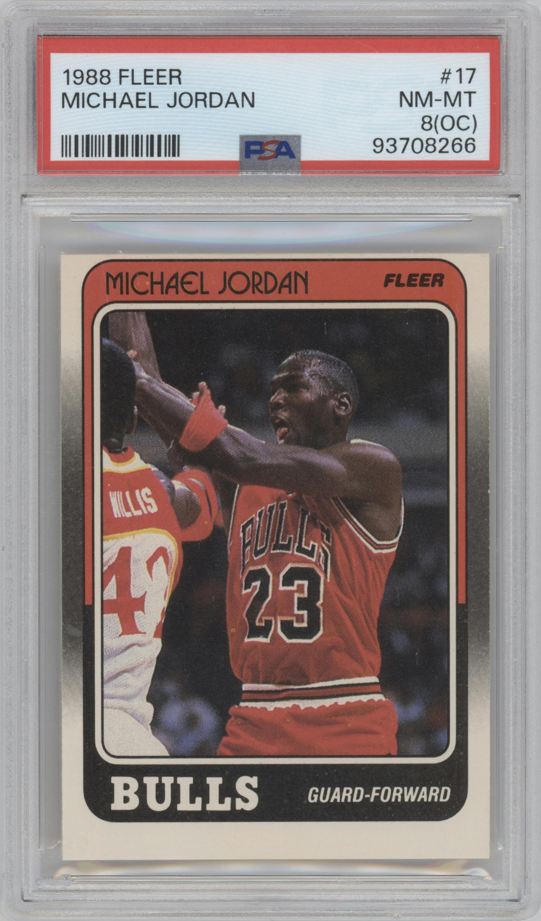 Michael Jordan from the 1988-89 Fleer set graded by PSA and given an overall grade of 8.