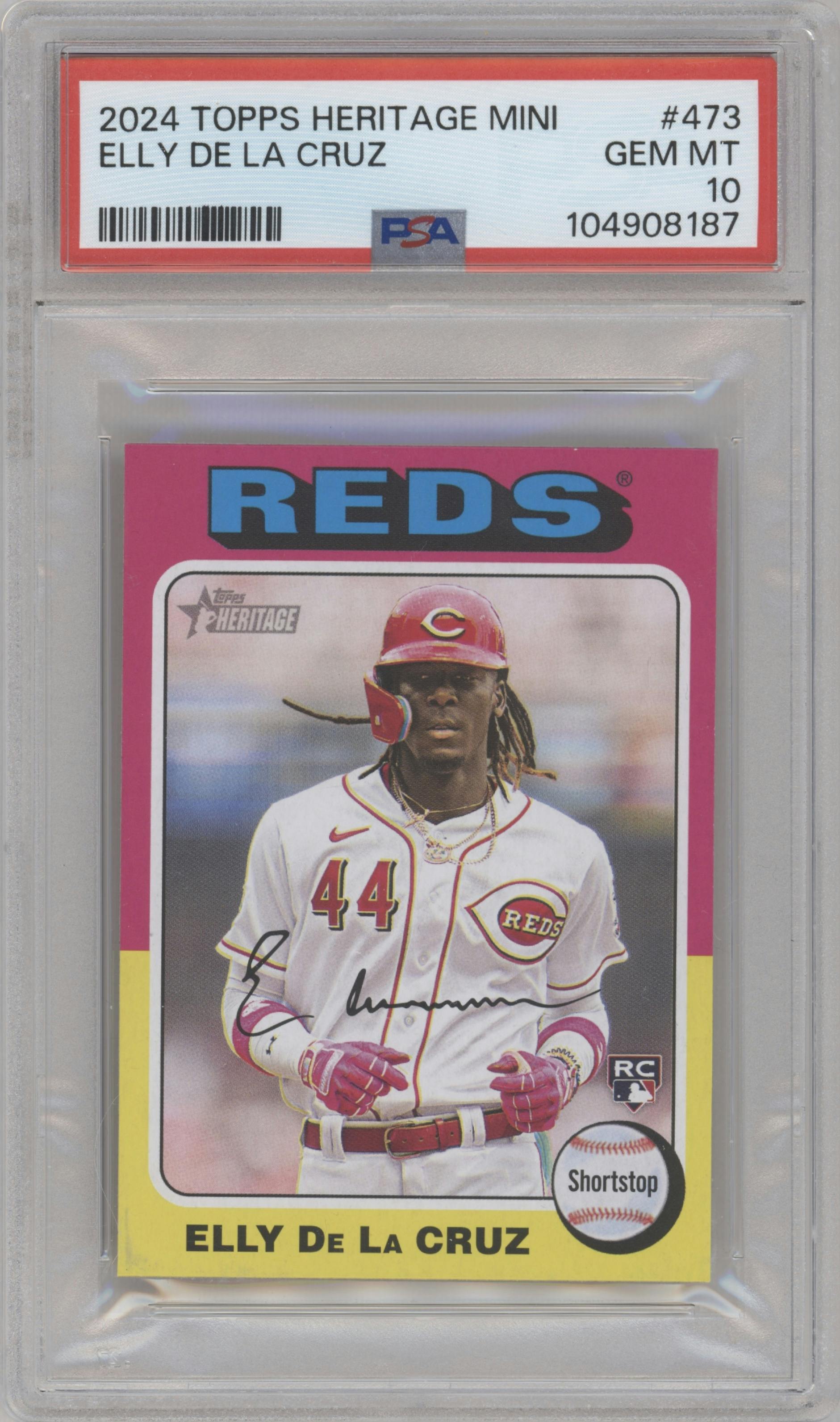 Elly De La Cruz from the 2024 Topps Heritage set graded by PSA and given an overall grade of 10.