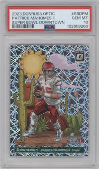 Patrick Mahomes II from the 2023 Donruss Optic set graded by PSA and given an overall grade of 10.