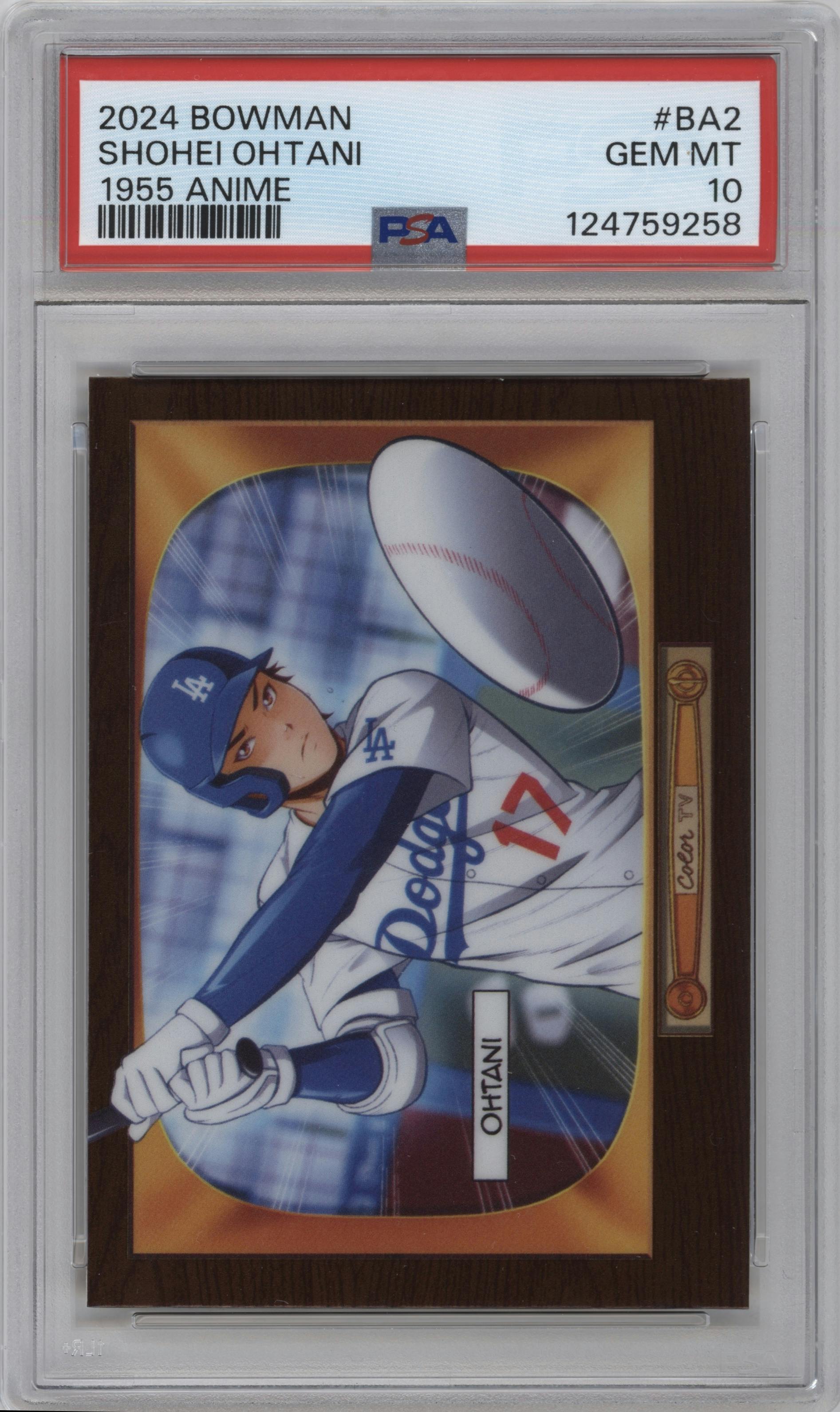 Shohei Ohtani from the 2024 Bowman set graded by PSA and given an overall grade of 10.