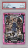 Luka Doncic from the 2023-24 Panini Prizm set featuring a Pink Ice parallel graded by PSA and given an overall grade of 10.