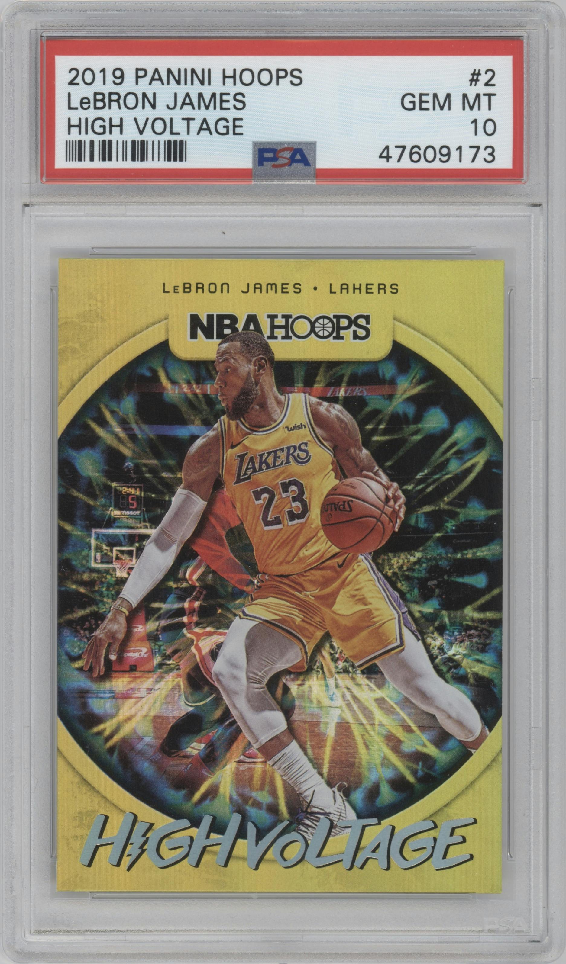 LeBron James from the 2019-20 Panini NBA Hoops set graded by PSA and given an overall grade of 10.