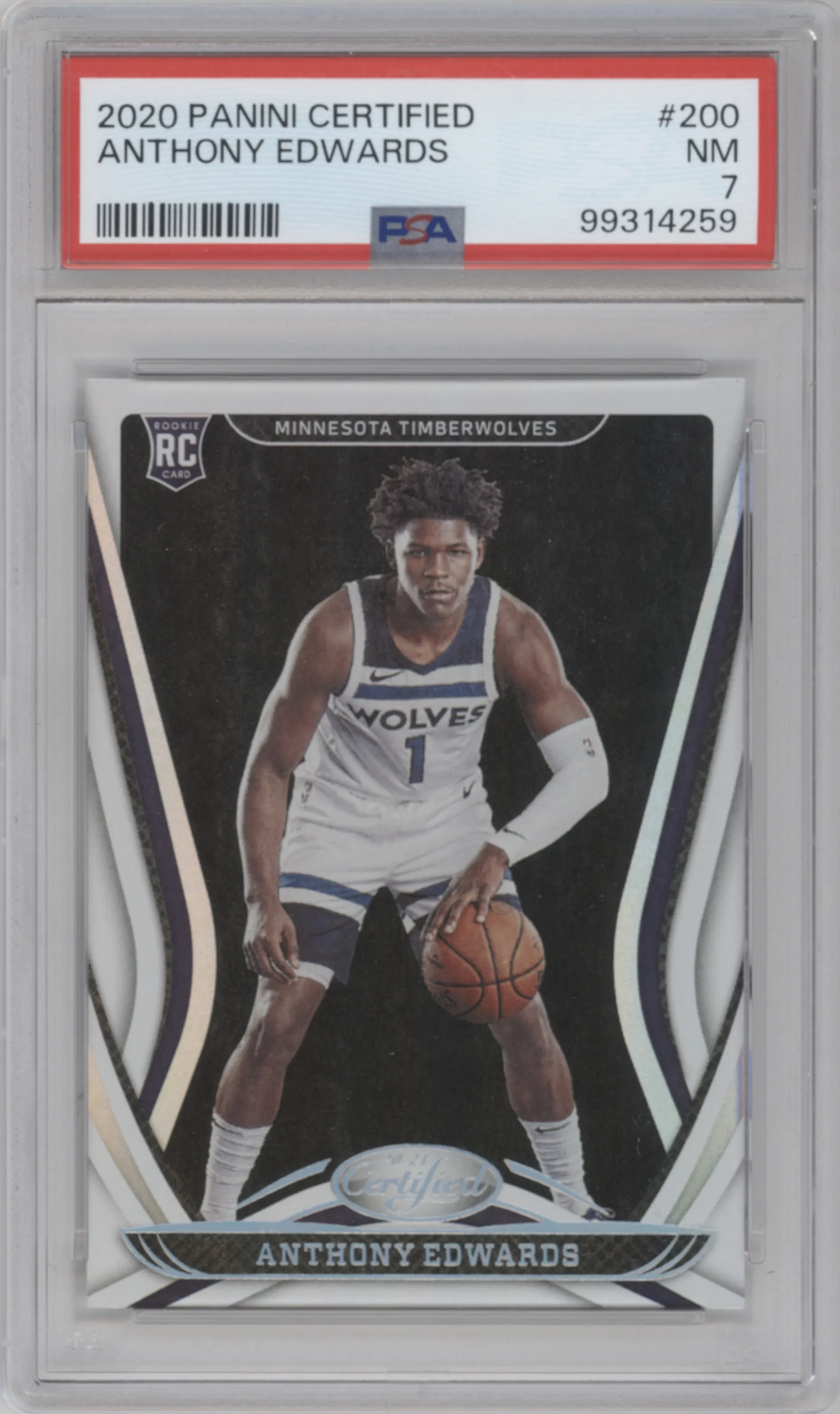 Anthony Edwards from the 2020-21 Panini Certified set graded by PSA and given an overall grade of 7.