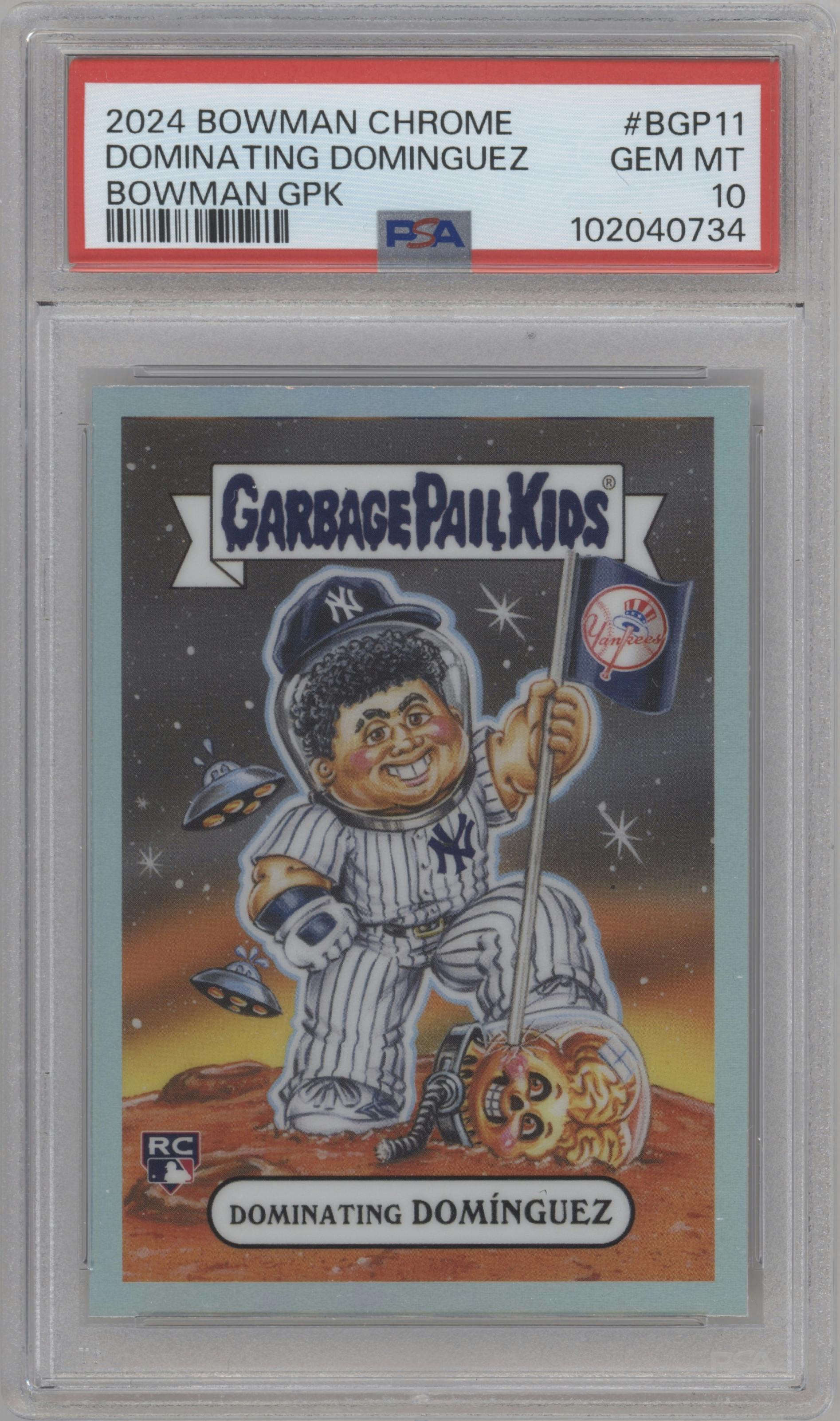 Dominating Dominguez from the 2024 Bowman Chrome set graded by PSA and given an overall grade of 10.