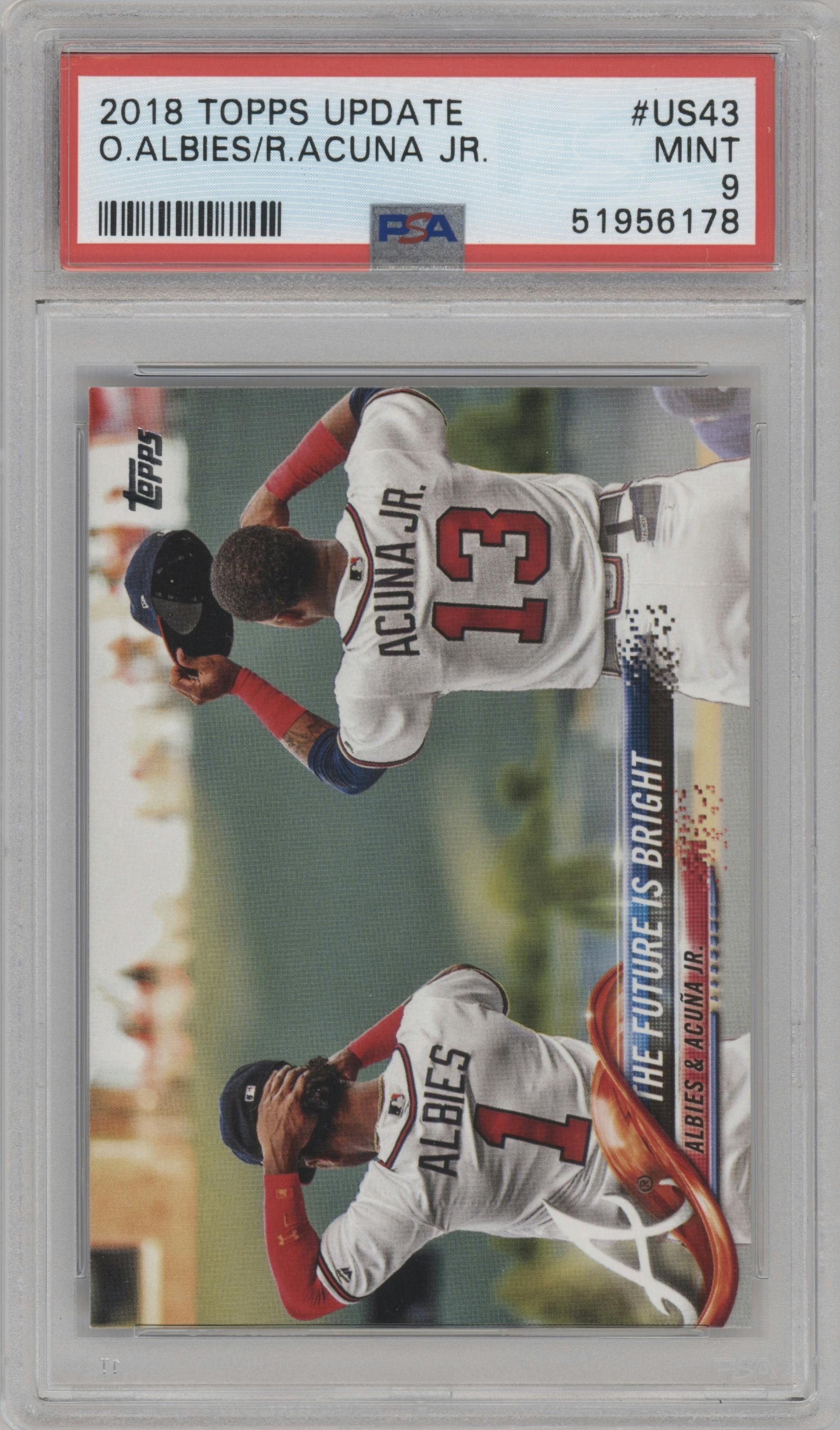 Ozzie Albies/ Ronald Acuna Jr. from the 2018 Topps Update set graded by PSA and given an overall grade of 9.