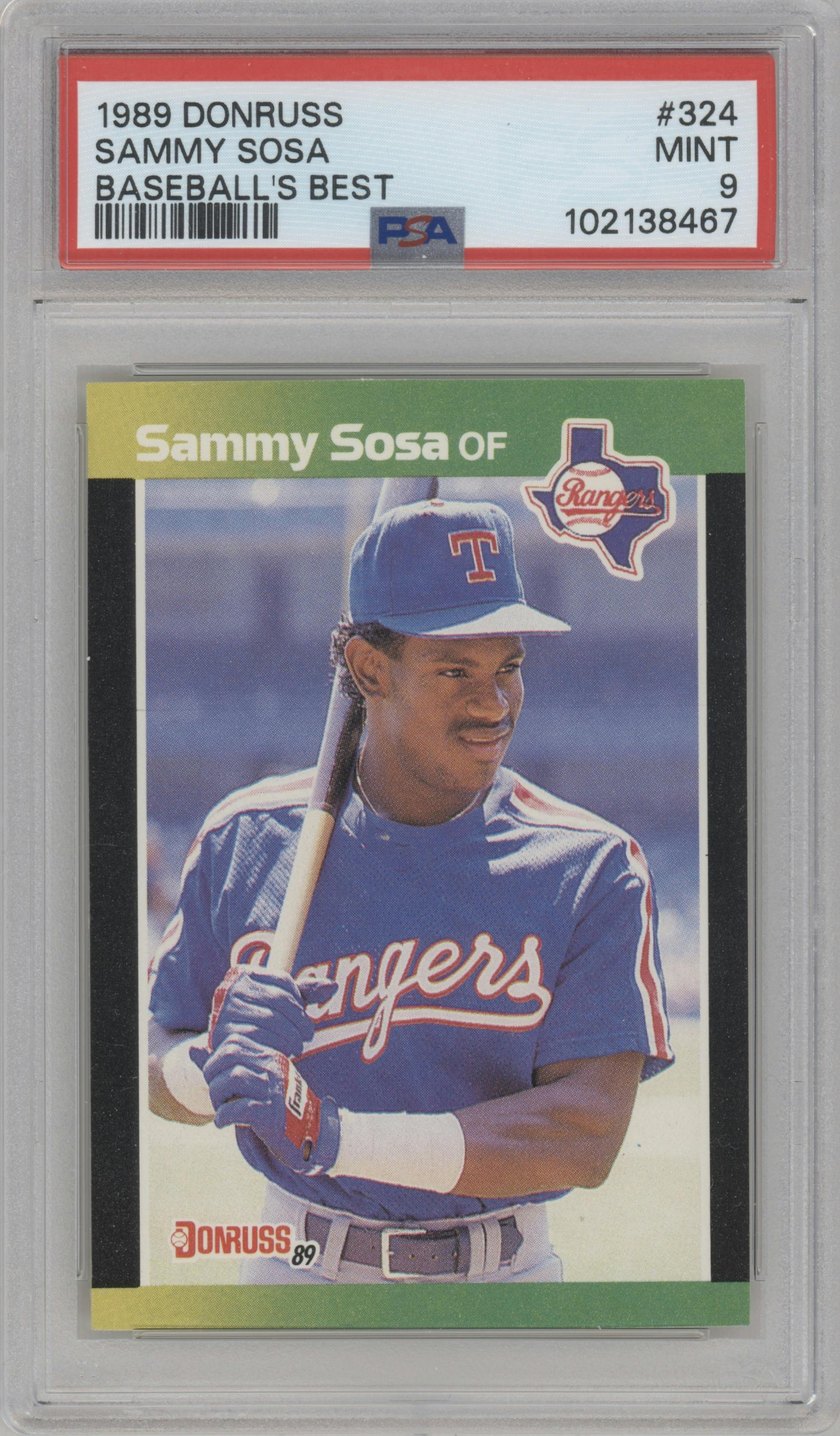 Sammy Sosa from the 1989 Donruss Baseball's Best set graded by PSA and given an overall grade of 9.