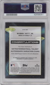 Bobby Witt Jr. from the 2023 Topps Cosmic Chrome set graded by PSA and given an overall grade of 9.