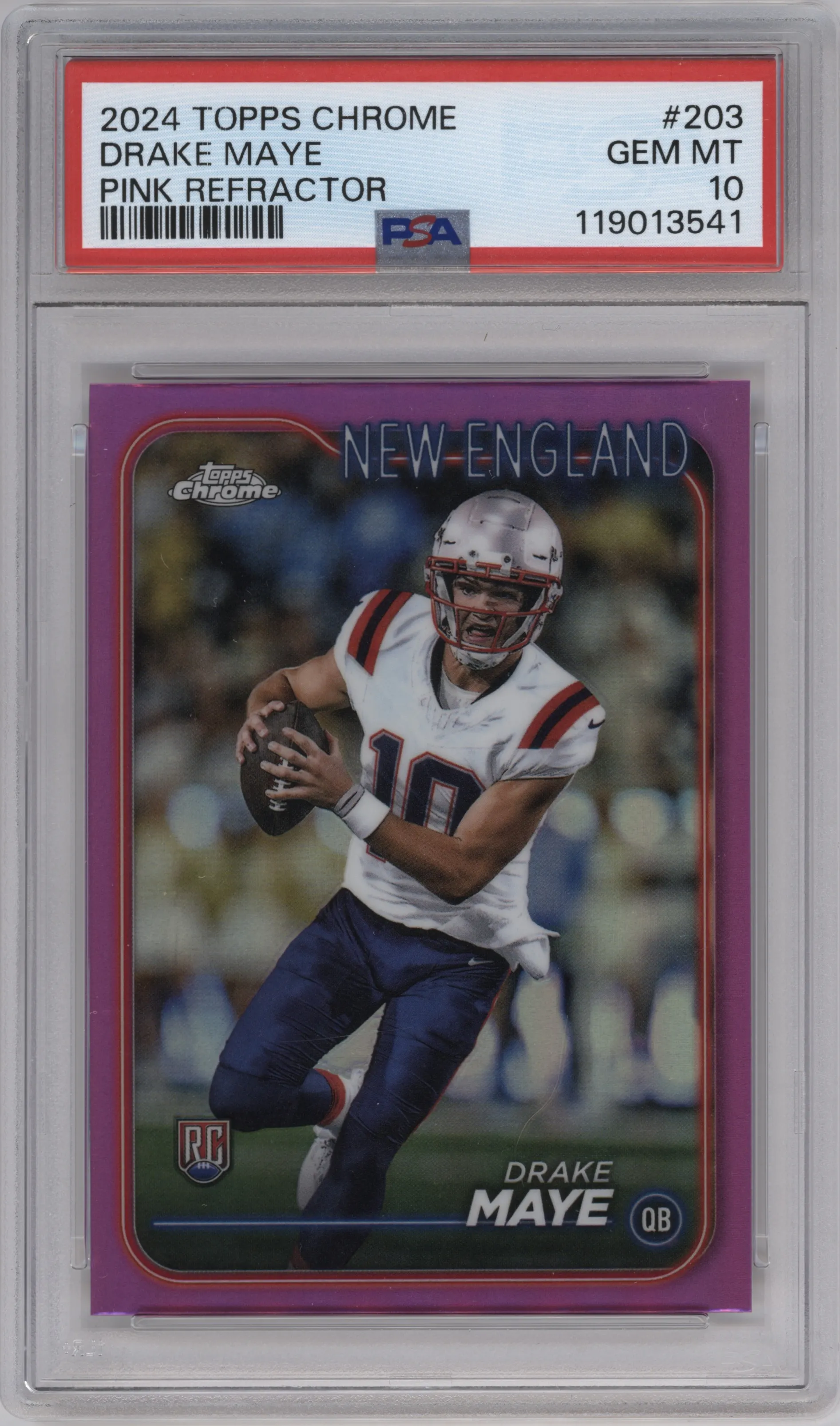 2024 Topps Chrome Drake Maye Pink Refractor PSA 10