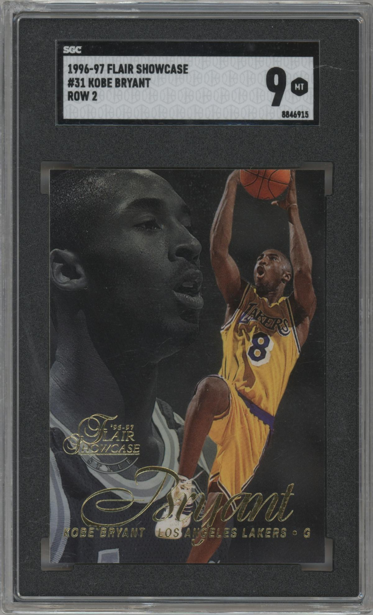Kobe Bryant from the 1996-97 Flair Showcase  set graded by SGC and given an overall grade of 9.