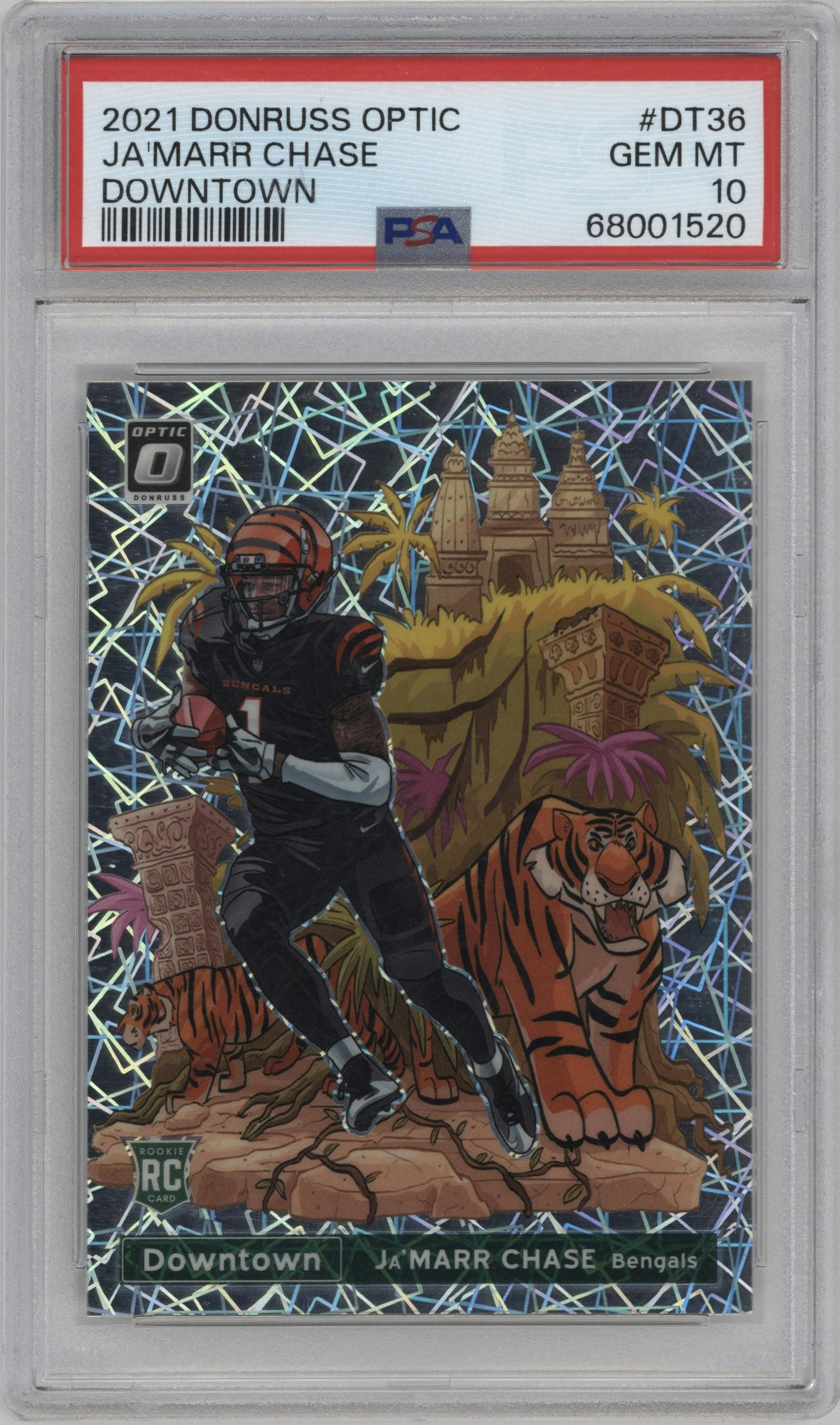 Ja'Marr Chase from the 2021 Panini Donruss Optic set graded by PSA and given an overall grade of 10.