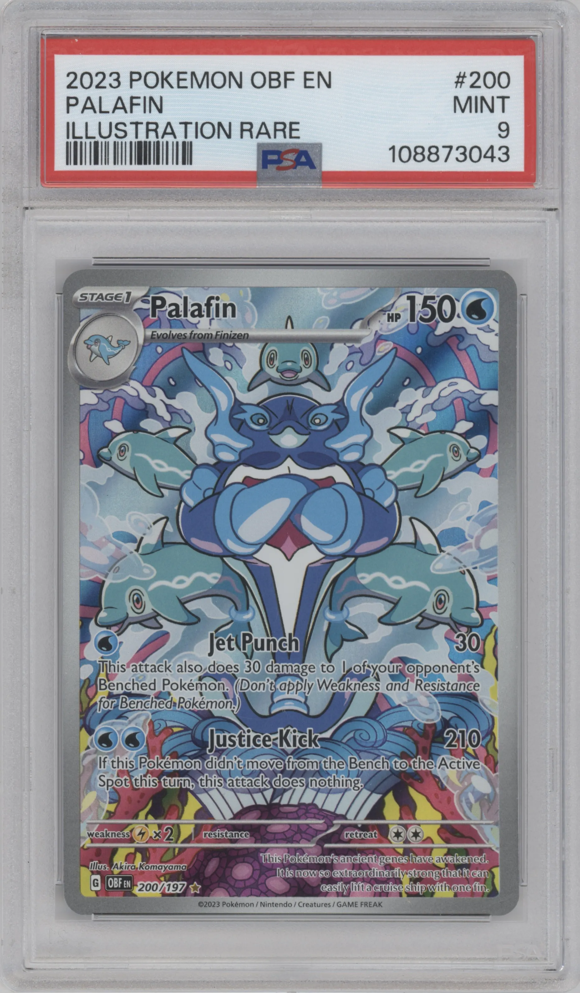 Palafin from the 2023 Pokemon SV set graded by PSA and given an overall grade of 9.