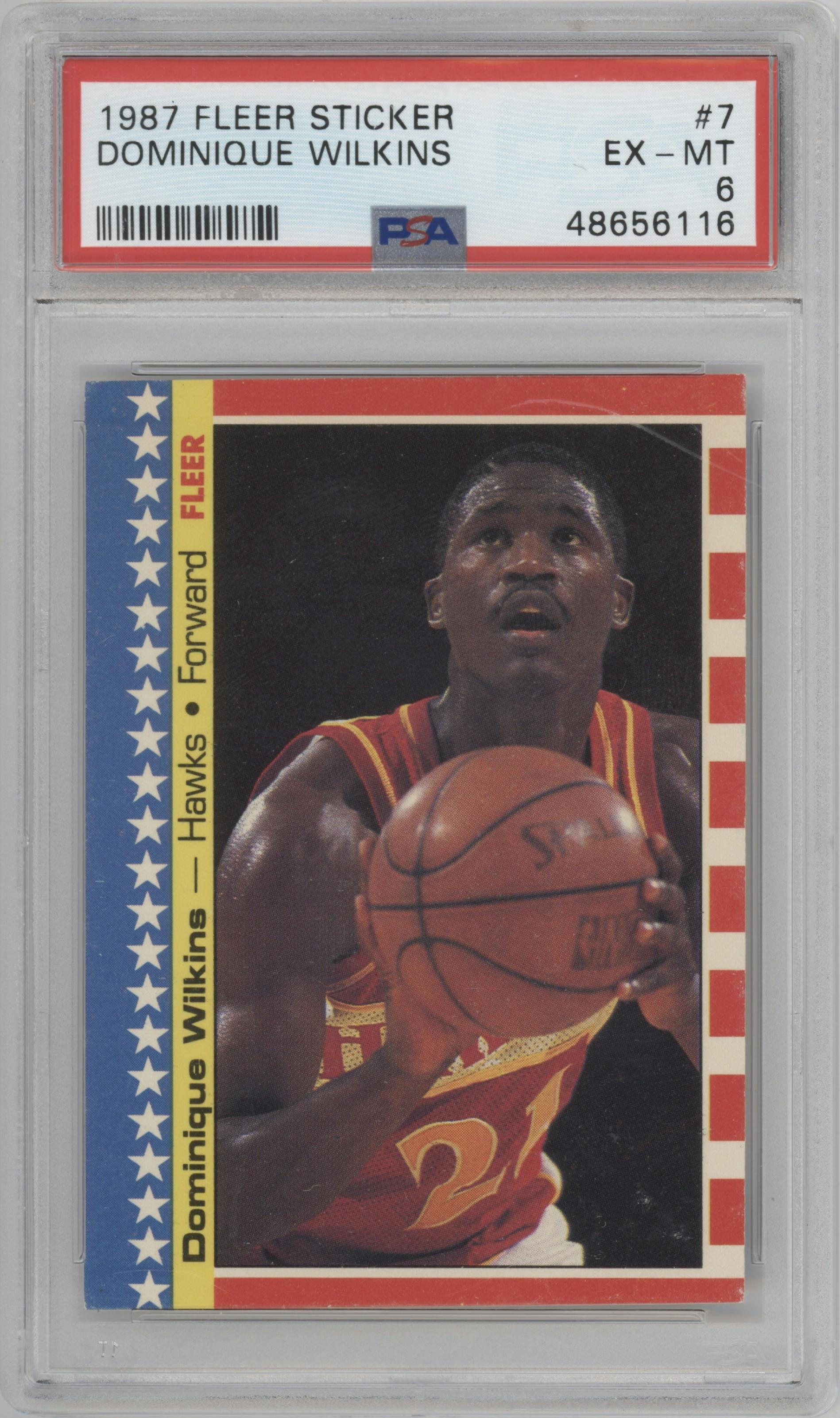 Dominique Wilkins from the 1987-88 Fleer set graded by PSA and given an overall grade of 6.