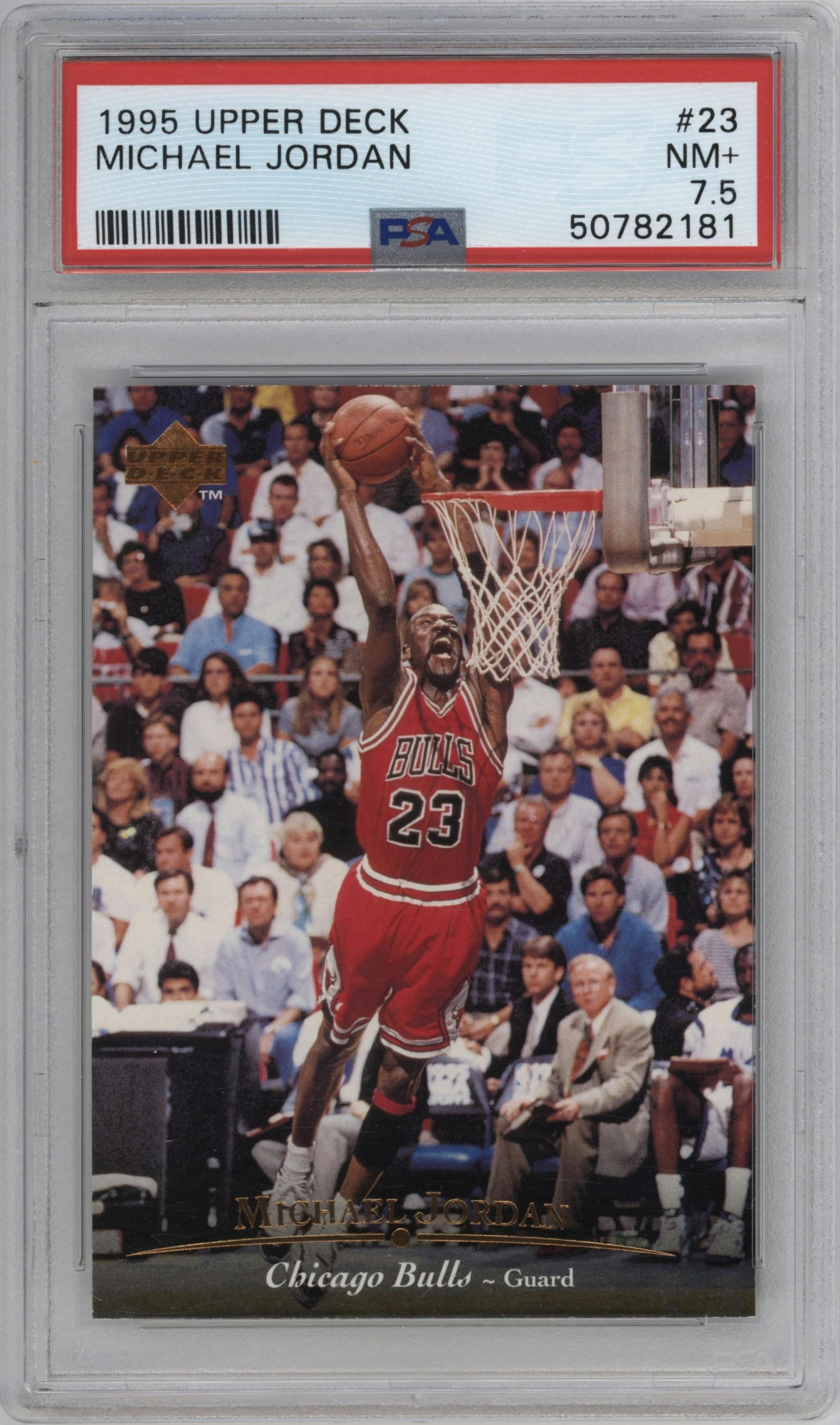 Michael Jordan from the 1995-96 Upper Deck  set graded by PSA and given an overall grade of 7.5.