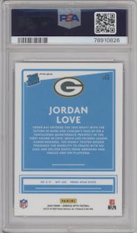 Jordan Love from the 2020 Panini Donruss Optic set featuring a Pink parallel graded by PSA and given an overall grade of 10.