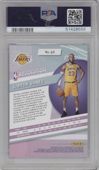 LeBron James from the 2018-19 Panini Revolution  set graded by PSA and given an overall grade of 10.