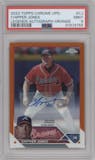 Chipper Jones from the 2023 Topps Chrome Update set featuring a Orange parallel graded by PSA and given an overall grade of 9.