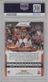 Joe Burrow from the 2020 Panini Prizm set featuring a Lazer parallel graded by PSA and given an overall grade of 9.