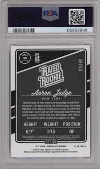 Aaron Judge from the 2017 Panini Donruss Optic set featuring a Red parallel graded by PSA and given an overall grade of 9.