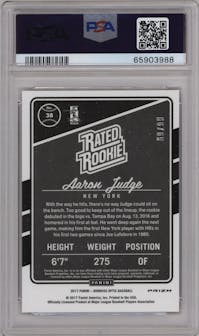 Aaron Judge from the 2017 Panini Donruss Optic set featuring a Red parallel graded by PSA and given an overall grade of 9.