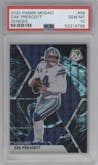 Dak Prescott from the 2020 Panini Mosaic set featuring a Genesis parallel graded by PSA and given an overall grade of 10.