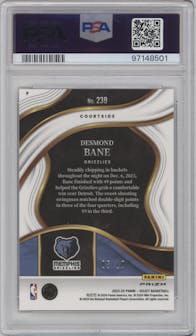Desmond Bane from the 2023-24 Panini Select  set featuring a Gold Prizm parallel graded by PSA and given an overall grade of 10.