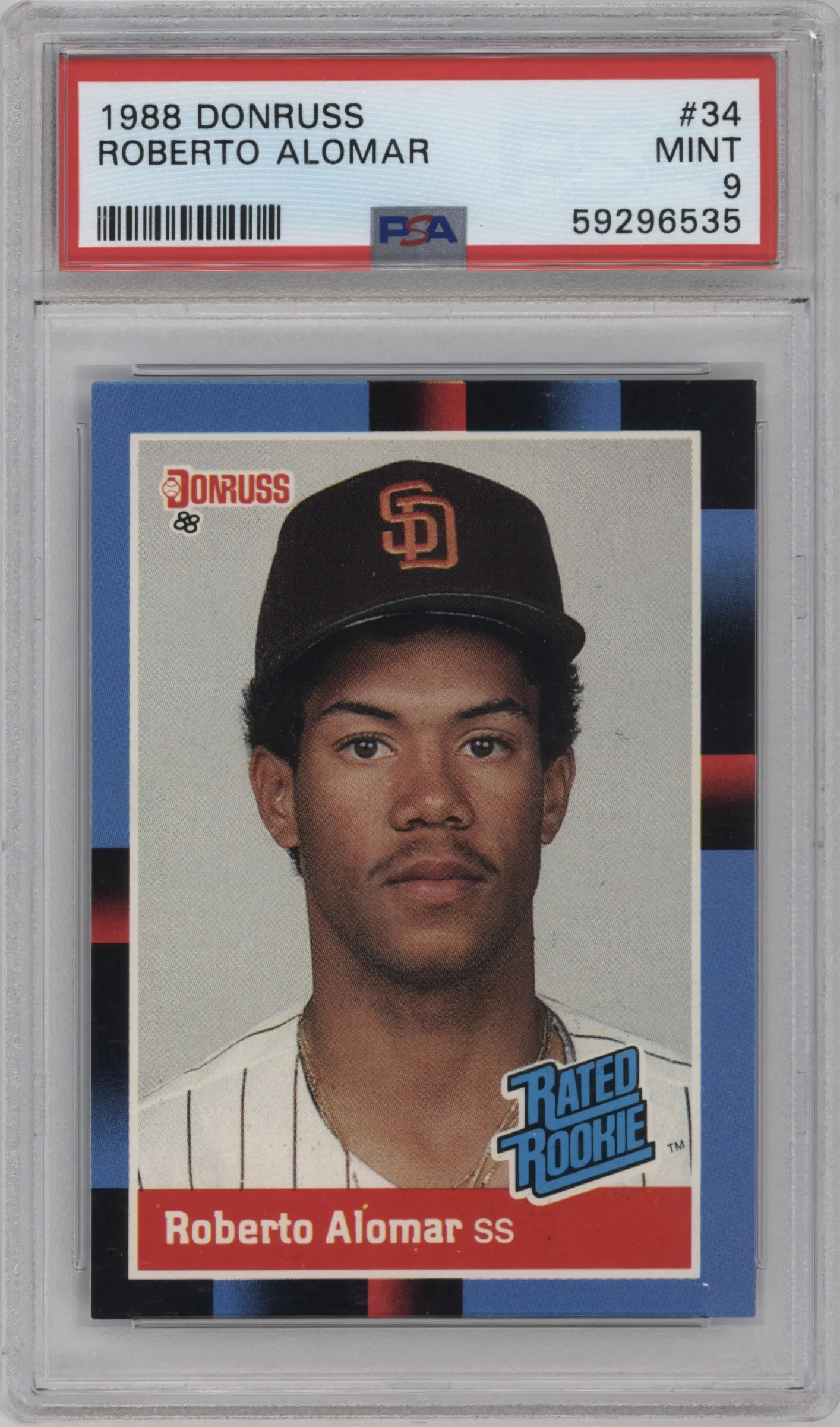 1988 Donruss Rated Rookie Roberto Alomar PSA 9