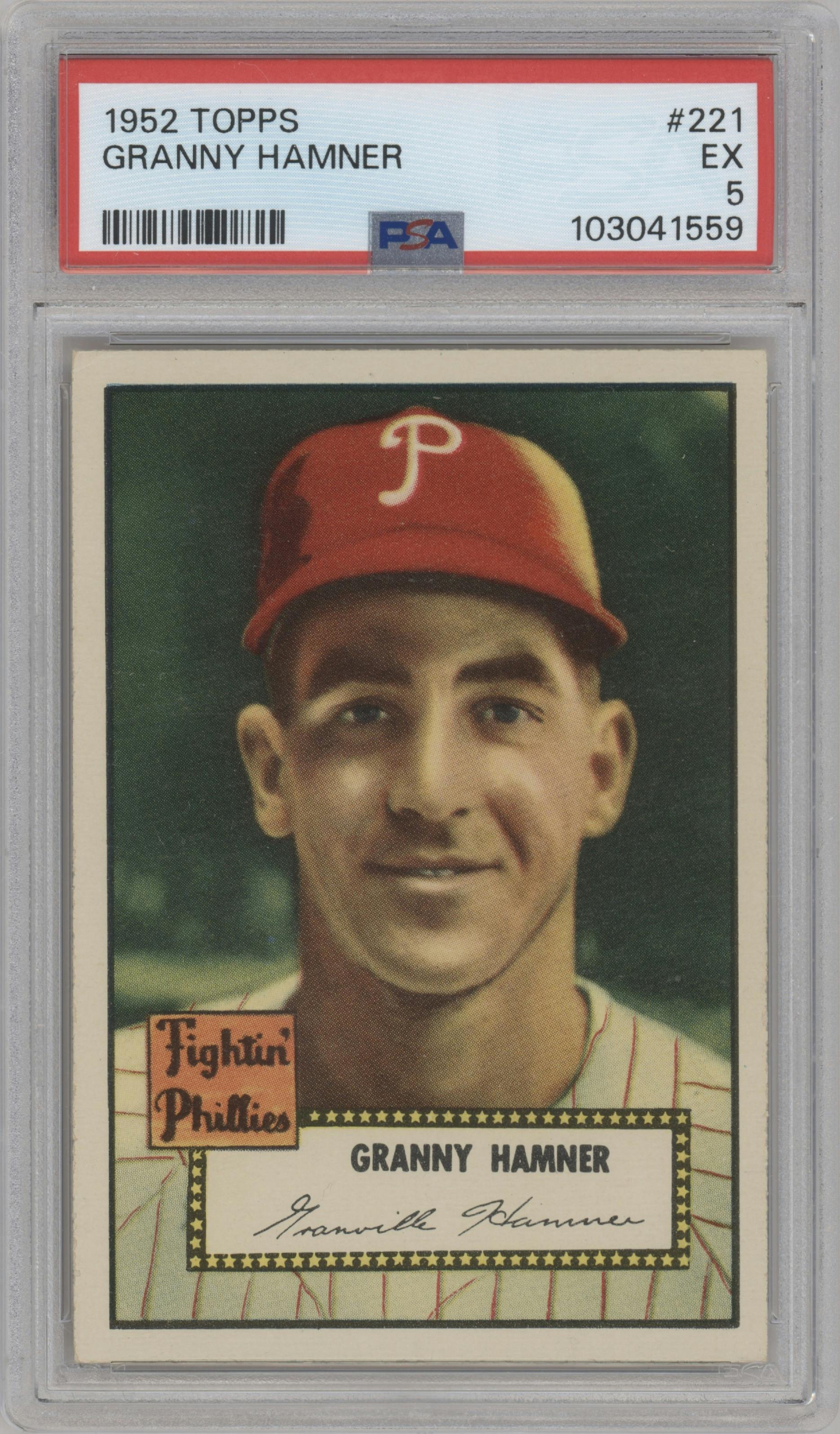 Granny Hamner from the 1952 Topps set graded by PSA and given an overall grade of 5.